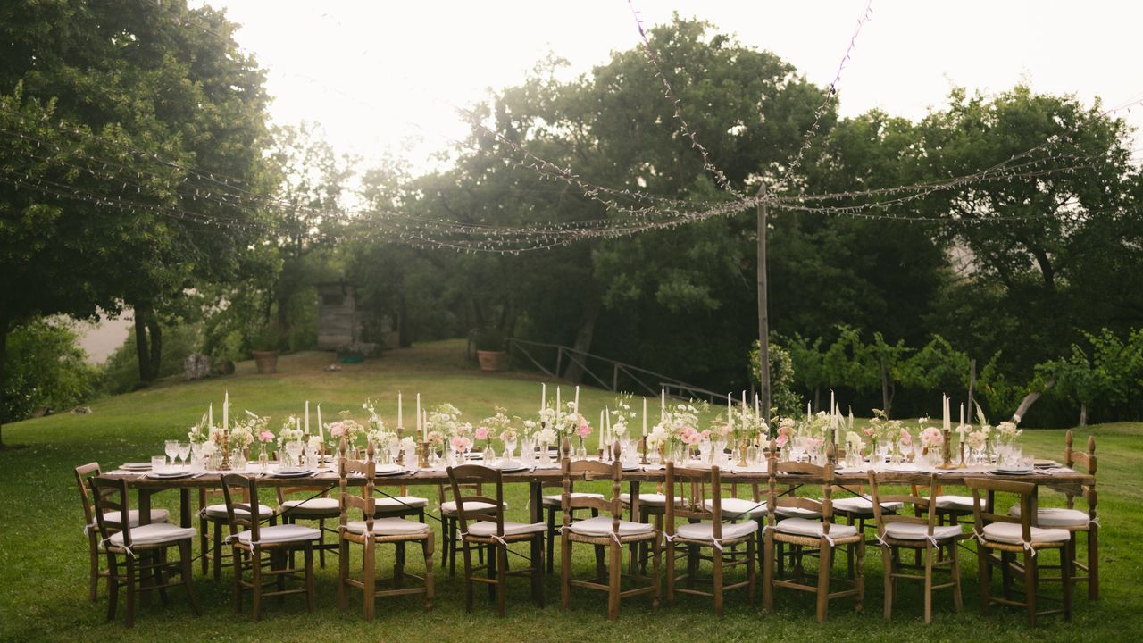 Outdoor dining tables with florals