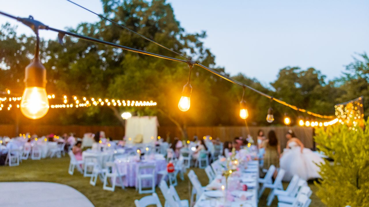Outdoor reception with string lights